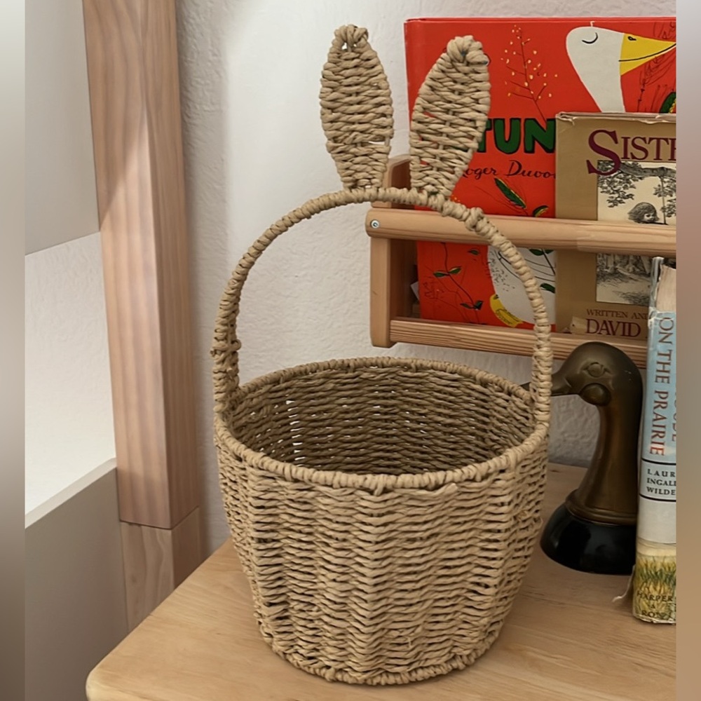 Woven Rattan Wicker Bunny Ear Easter Storage Basket - Tan